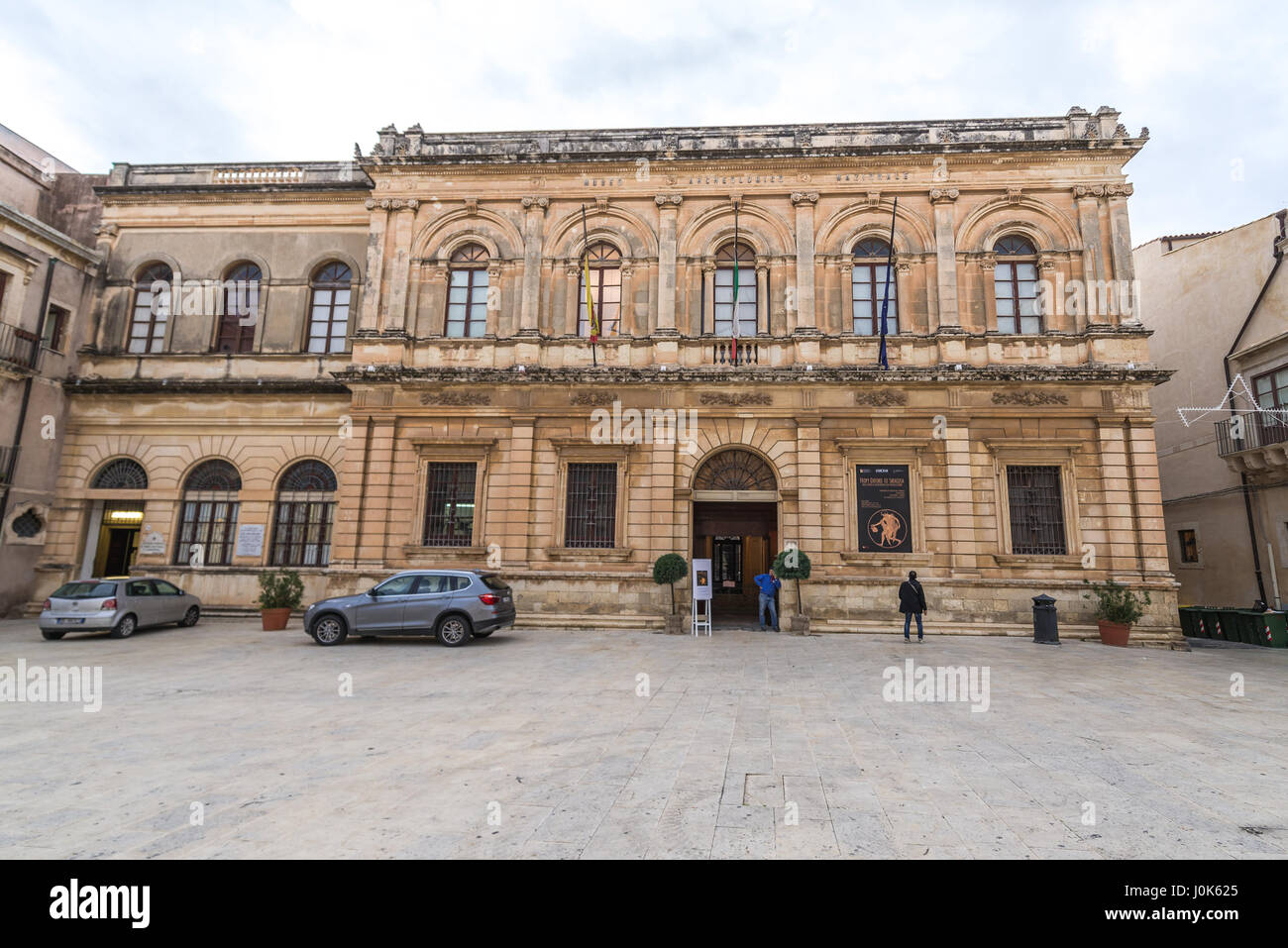 Palace of the Superintendence of Cultural Heritage of the Province of Siracusa at Cathedral Square on Ortygia island, Syracuse, Sicily, Italy Stock Photo