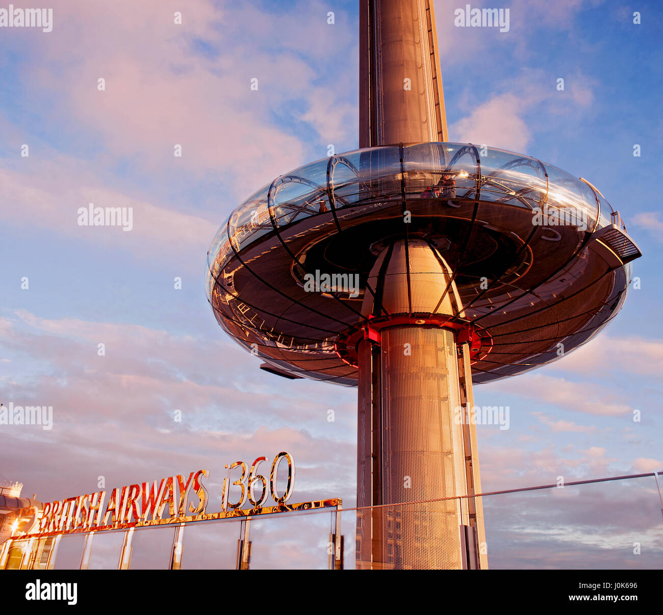 Brighton's i360, the world's tallest moving observation tower, opened in 2016 offering visitors 360 degree views over the Sussex coast in England. Stock Photo
