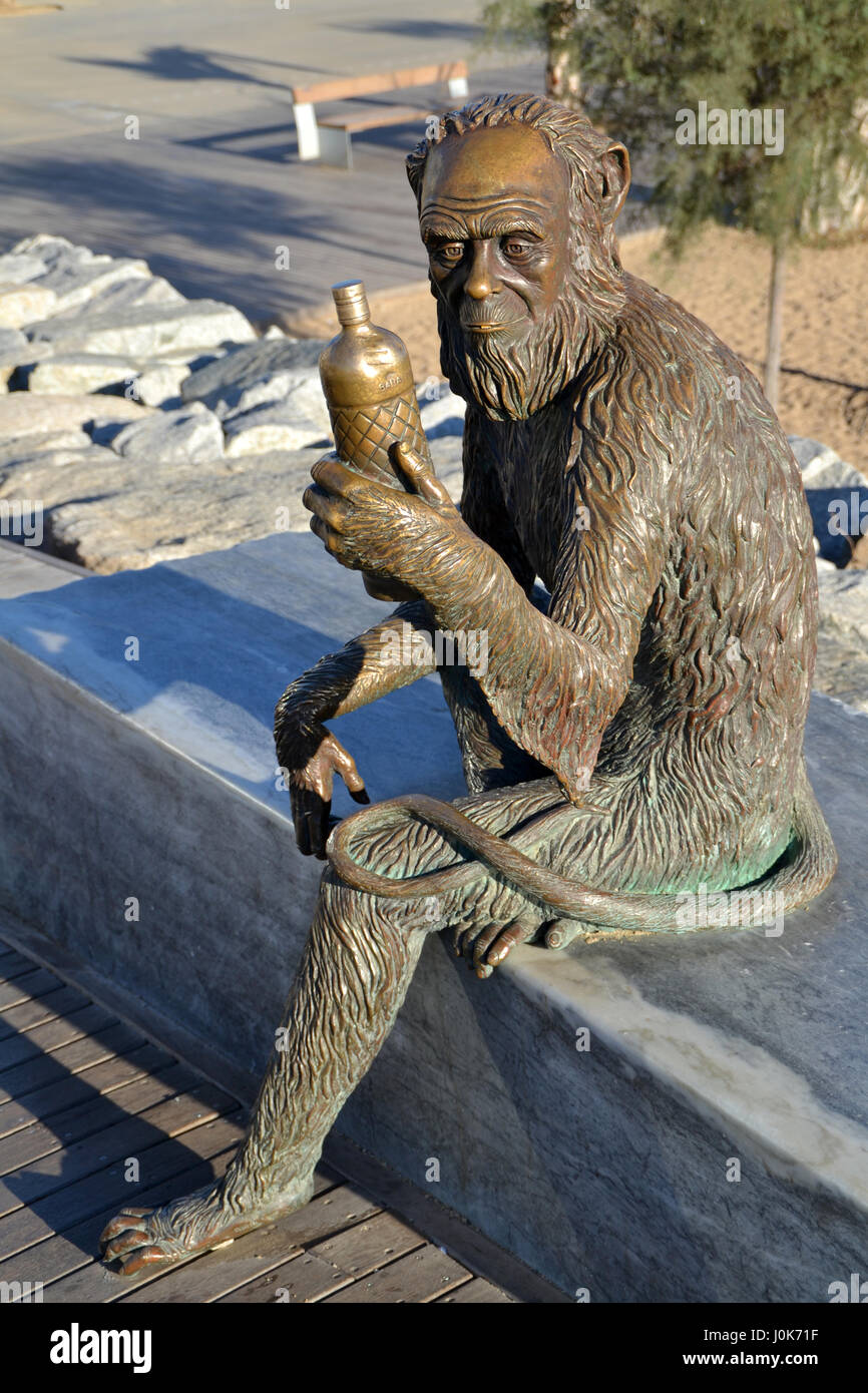 Monkey Sculpture in Badalona, Spain Stock Photo