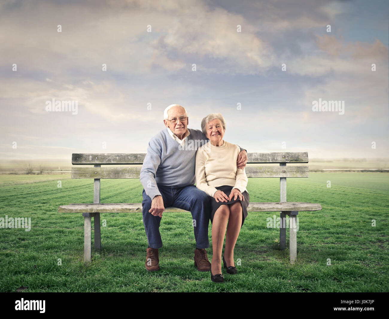 elderly couple on bench
