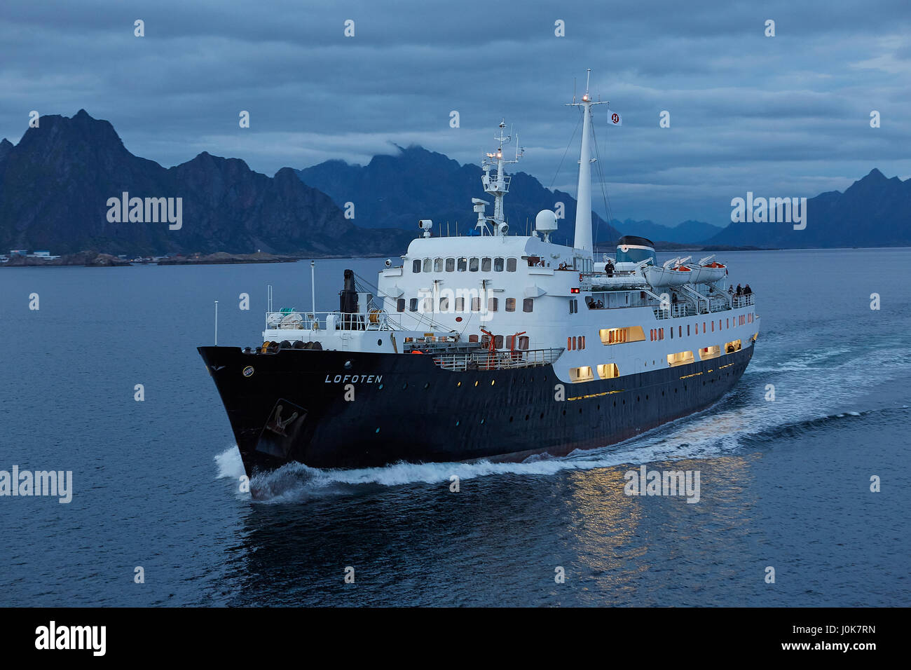 The Historic Hurtigruten Ship MS Lofoten Steaming Southbound In the-historic-hurtigruten-ship-ms-lofoten-steaming-southbound-in