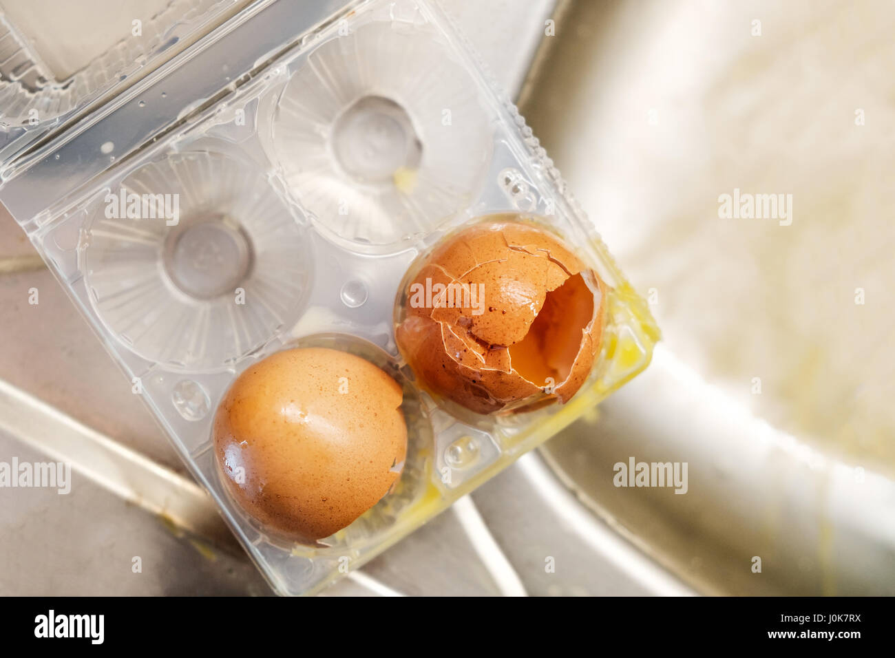 broken eggs pack box Stock Photo