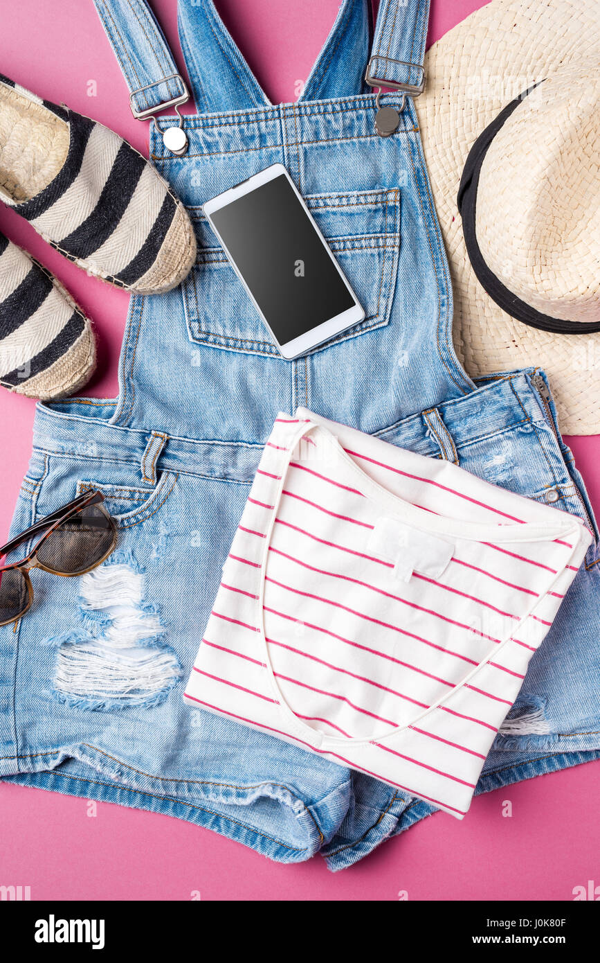 Casual female clothes. Summer fashion background Stock Photo - Alamy