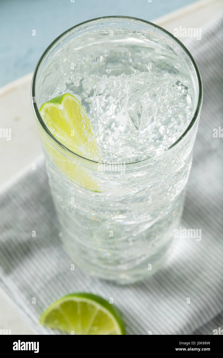 Refreshing Hard Sparkling Water with a Lime Garnish Stock Photo
