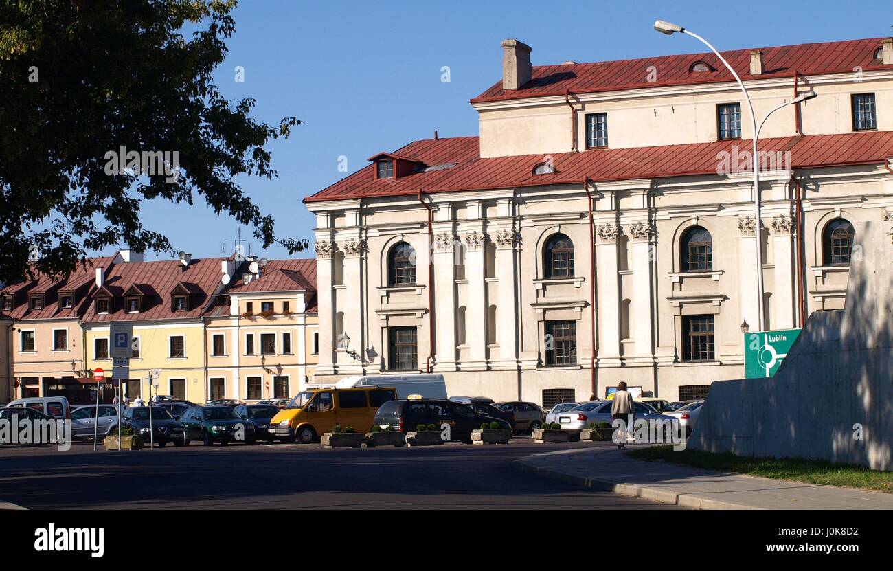 Old house with decorative architecture details in old city center in Zamosc, Poland Stock Photo