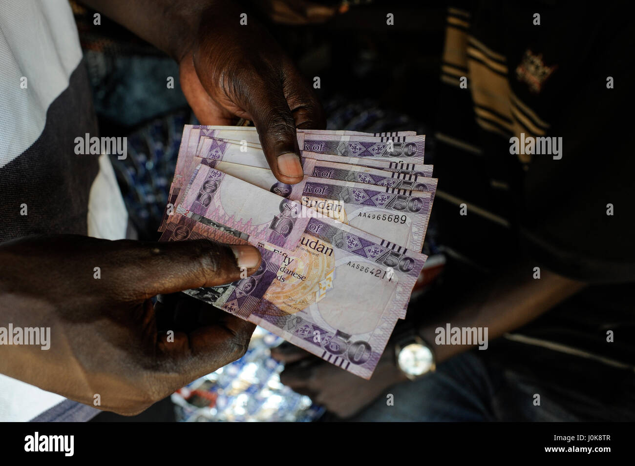 SOUTH SUDAN, Bahr al Ghazal region, Lakes State, town Rumbek , banknotes of 50 south sudanese pounds, inflation  / SUED-SUDAN  Bahr el Ghazal region , Lakes State, Rumbek , Geldscheine Stock Photo