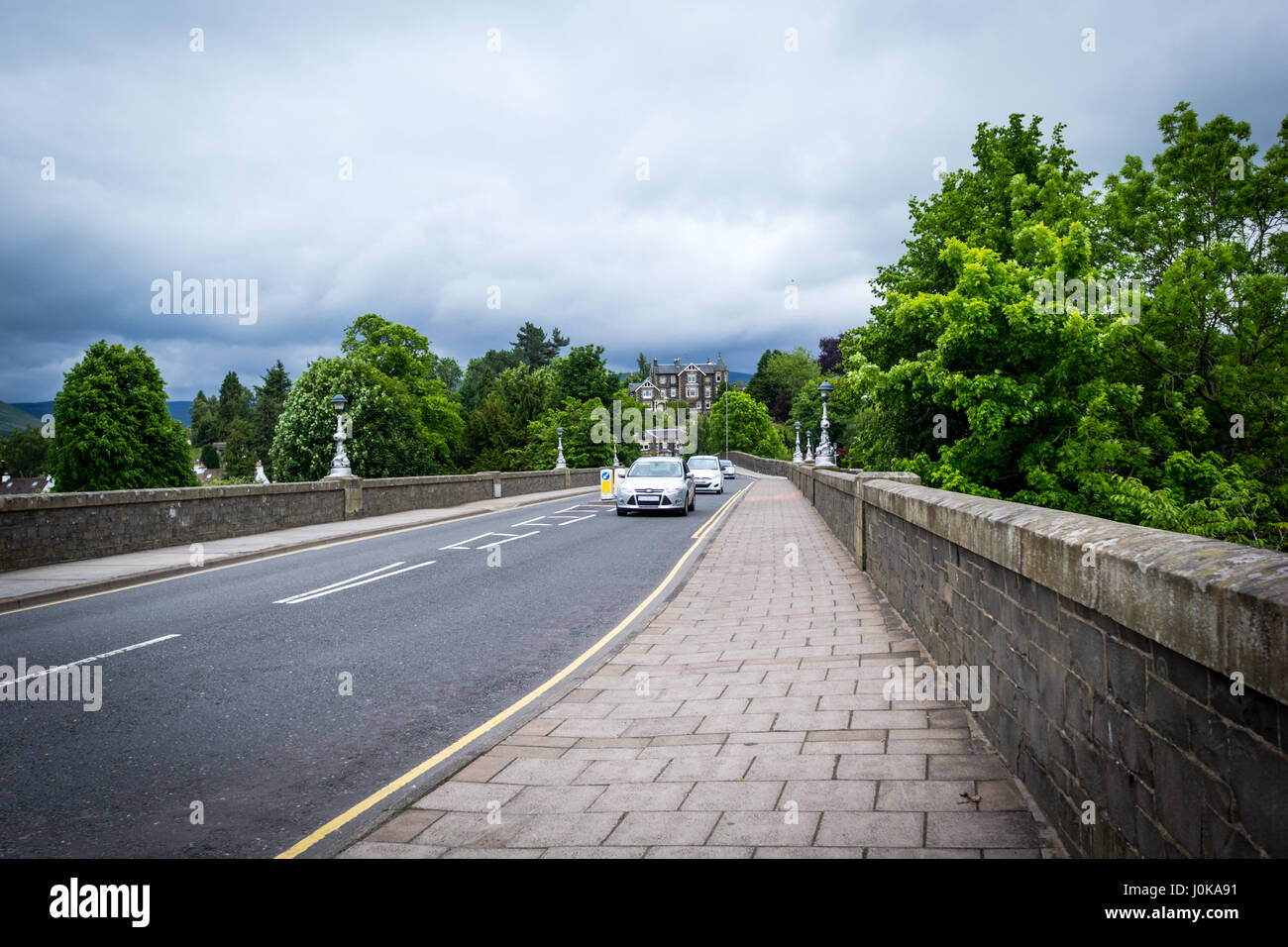On the town bridge in Peebles, Scotland Stock Photo