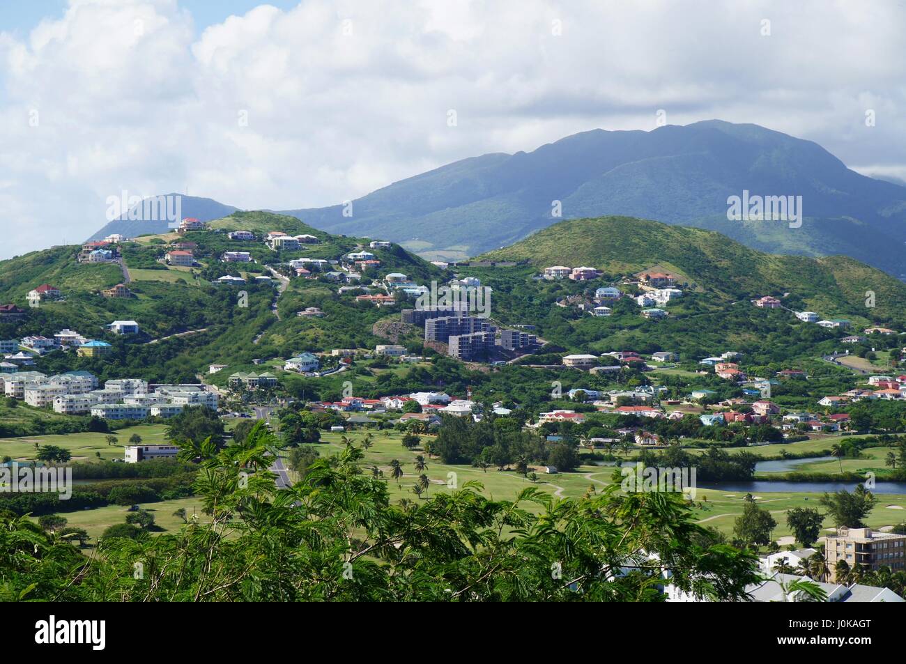 A view over St. Kitts Island with residential area and road on the