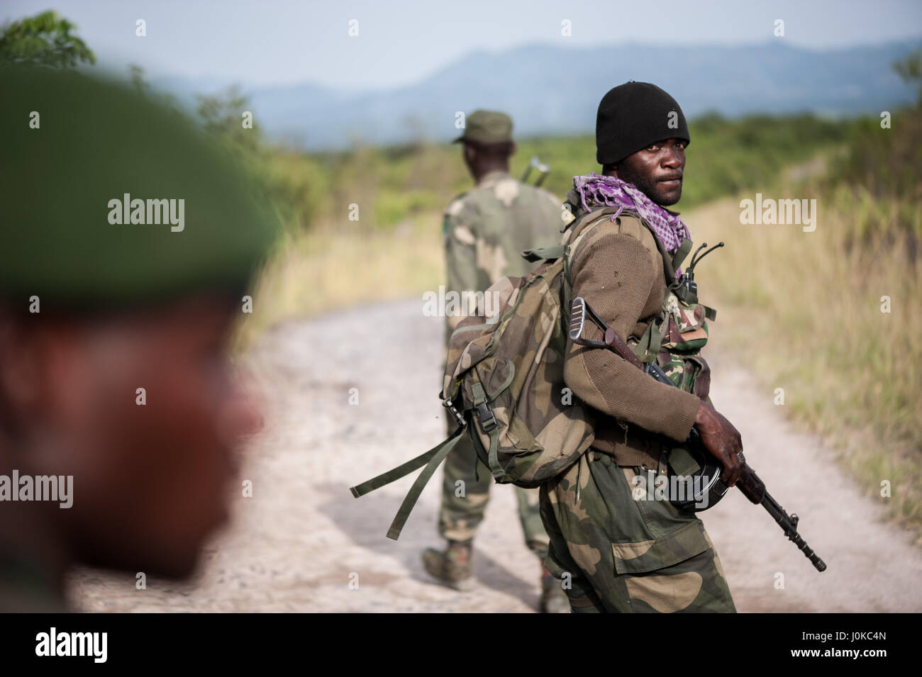 DRC national army (FARDC) special forces on patrol in Virunga National Park during operations against the FDLR armed group Stock Photo