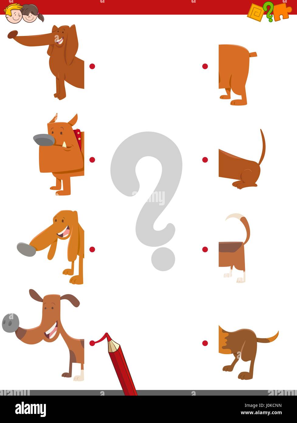 Cartoon Illustration of Educational Matching Halves Game with Dog ...