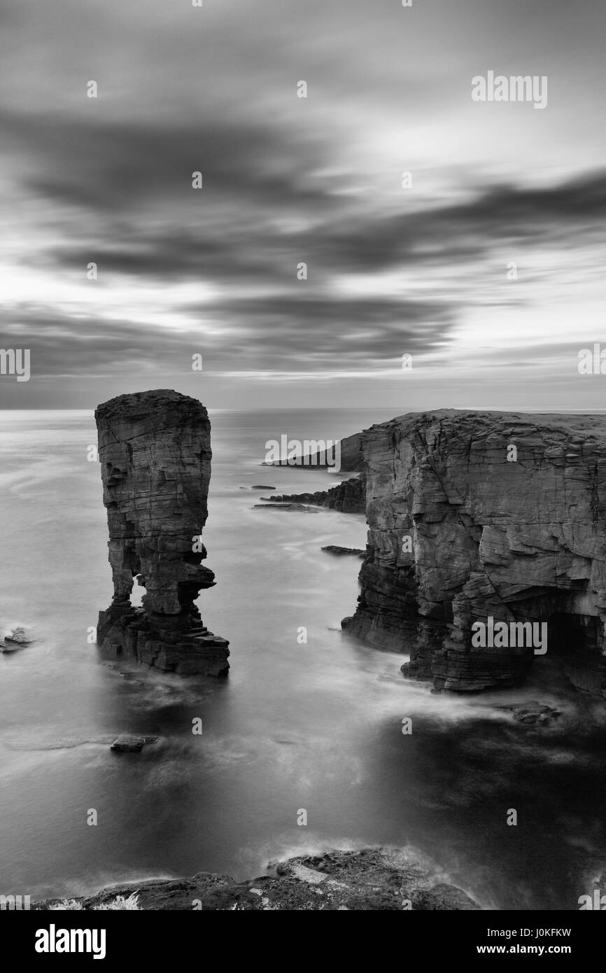 Yesnaby coastline in black and white, Orkney islands Stock Photo