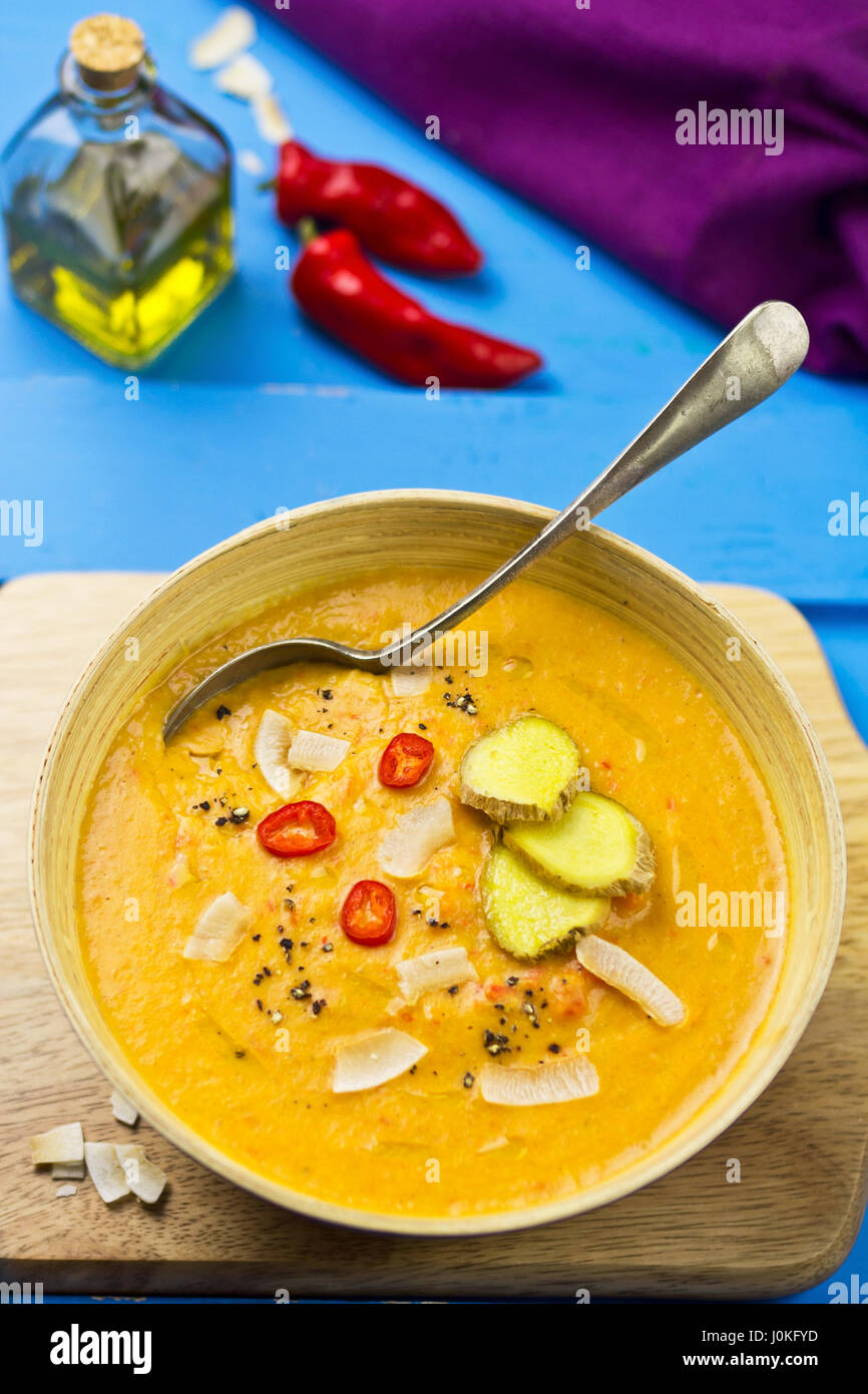 Thai red lentil, red pepper coconut cream soup Stock Photo