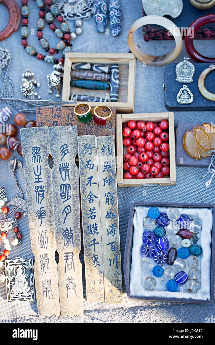 Colourful beads, bracelets, handwritten souvenirs, Beijing, China Stock