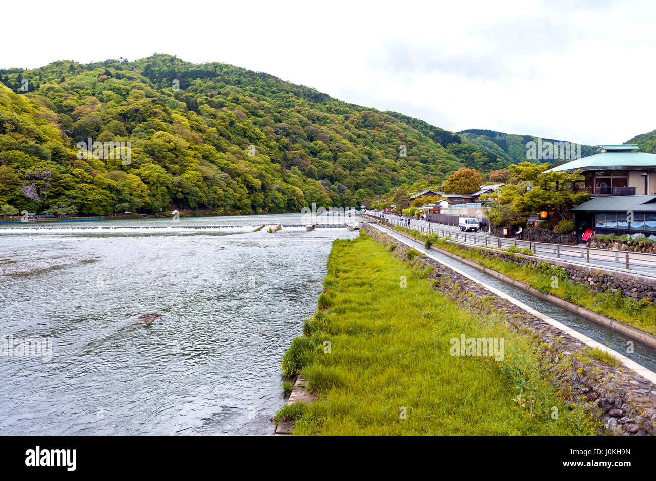Katsura River in Arashiyama District, Kyoto, Japan Stock Photo
