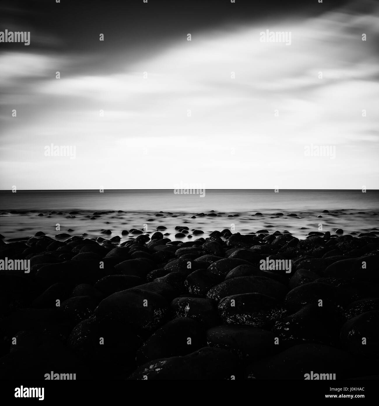 Northumberland Coastal Scene with Long Exposure Stock Photo