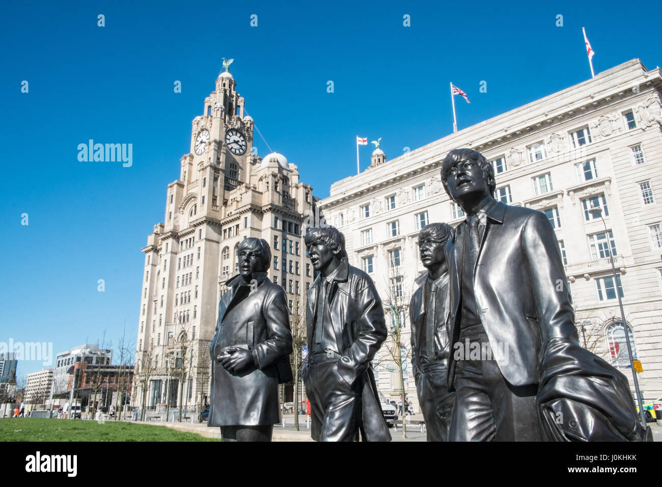 The Beatles,Beatles,statue,Pier Head,Liverpool,Merseyside,England,UNESCO,World Heritage City,City,Northern,North,England,English,UK. Stock Photo