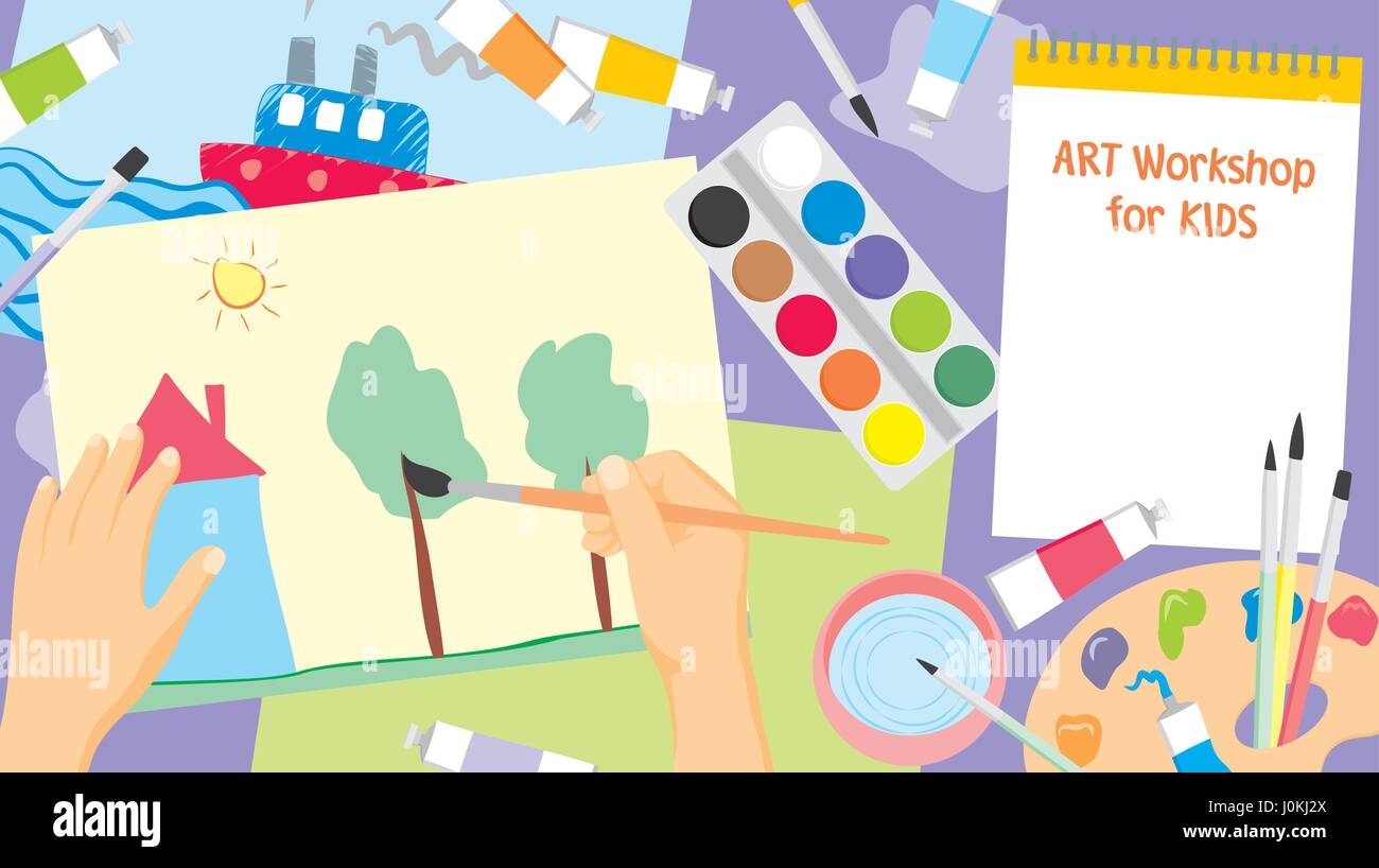 Art Workshop. Kids Craft Painting Top View Background. Education And  Enjoyment Concept. Flat Vector Illustration Stock Vector Image & Art - Alamy