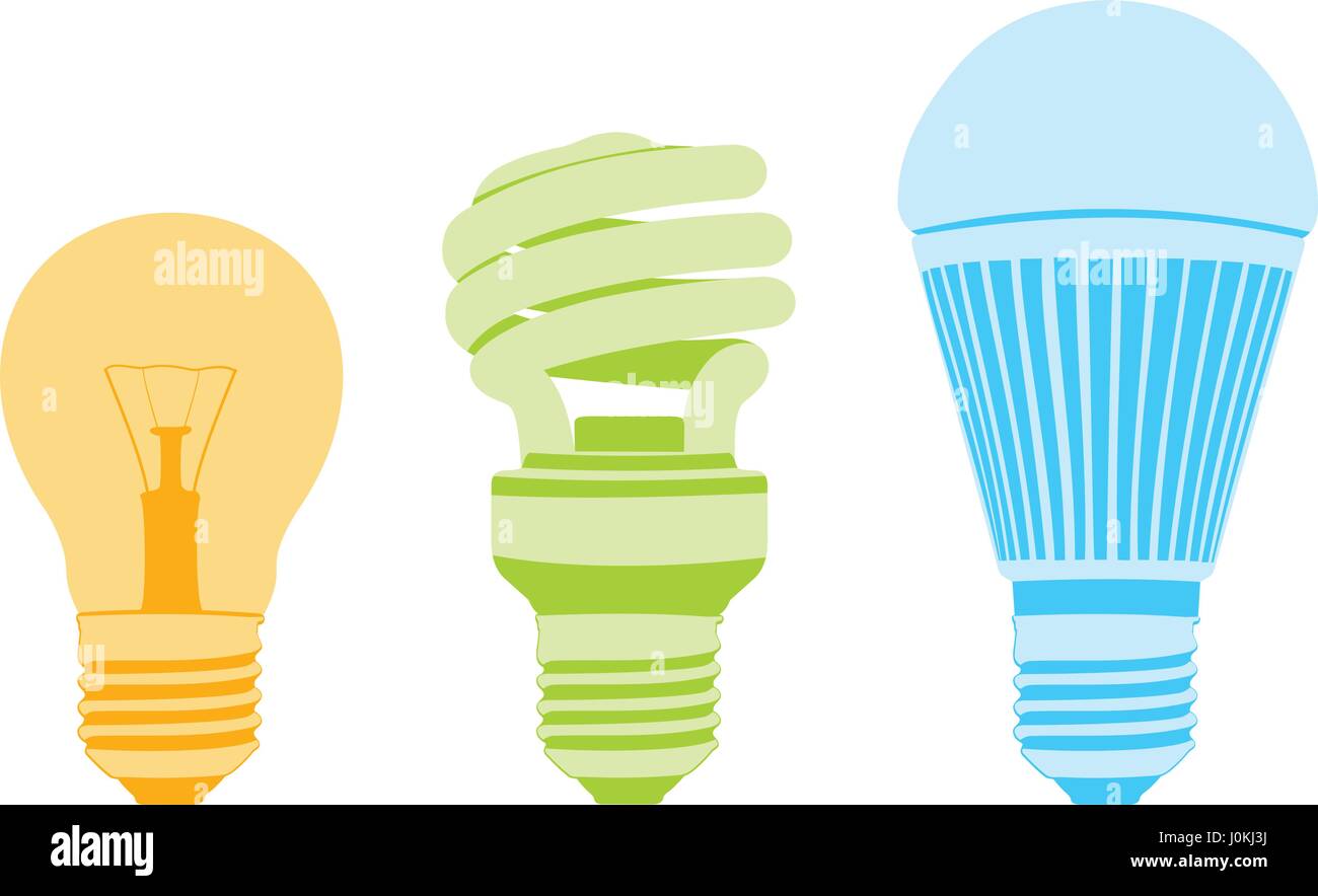 Light bulbs set. Progress of three generation light bulb.Isolated vector illustration Stock Vector