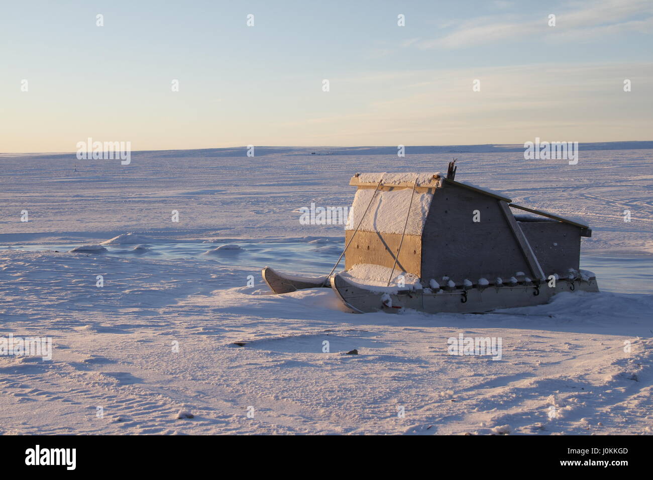 Komatiq or Inuit sled in the community of Cambridge Bay in the Canadian high arctic Stock Photo
