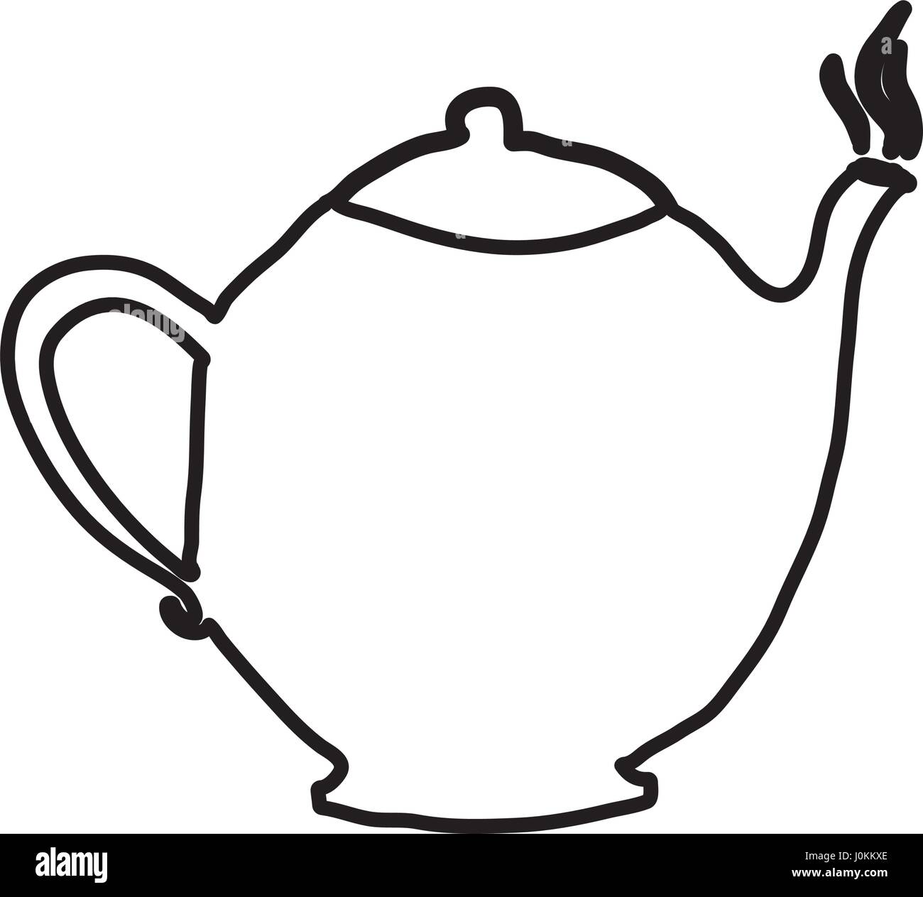 monochrome contour hand drawn with teapot of coffee with handle Stock ...