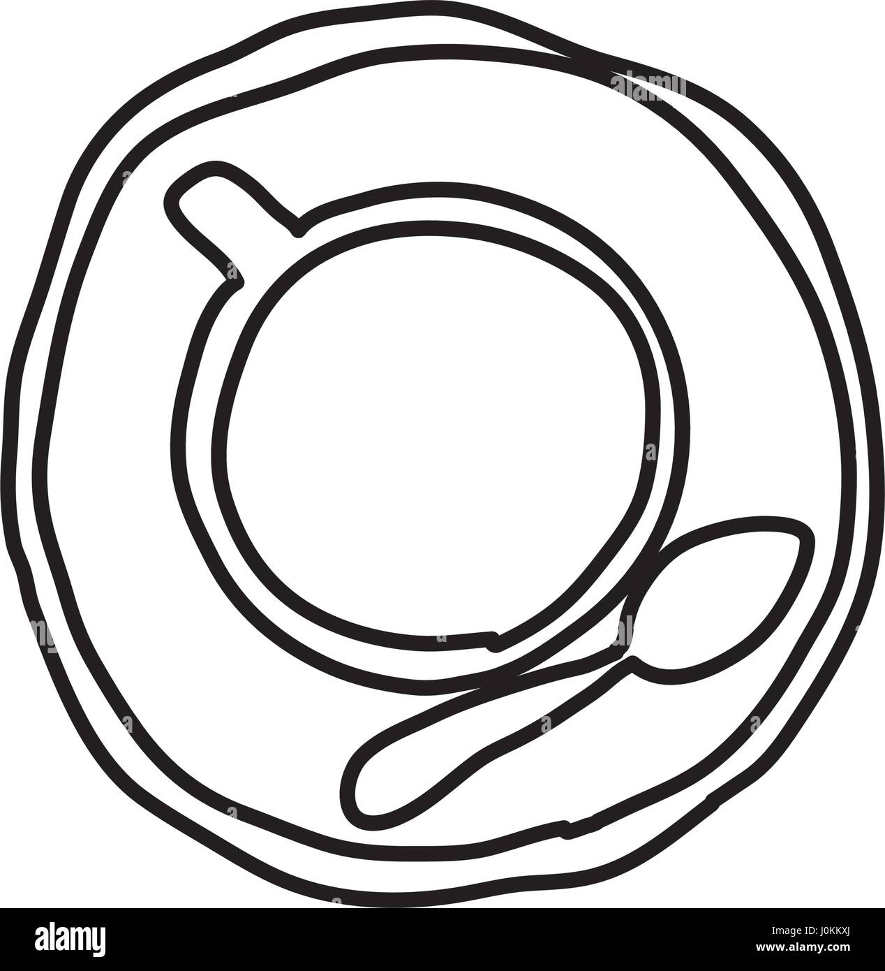 monochrome contour hand drawn of coffee cup top view Stock Vector Image ...