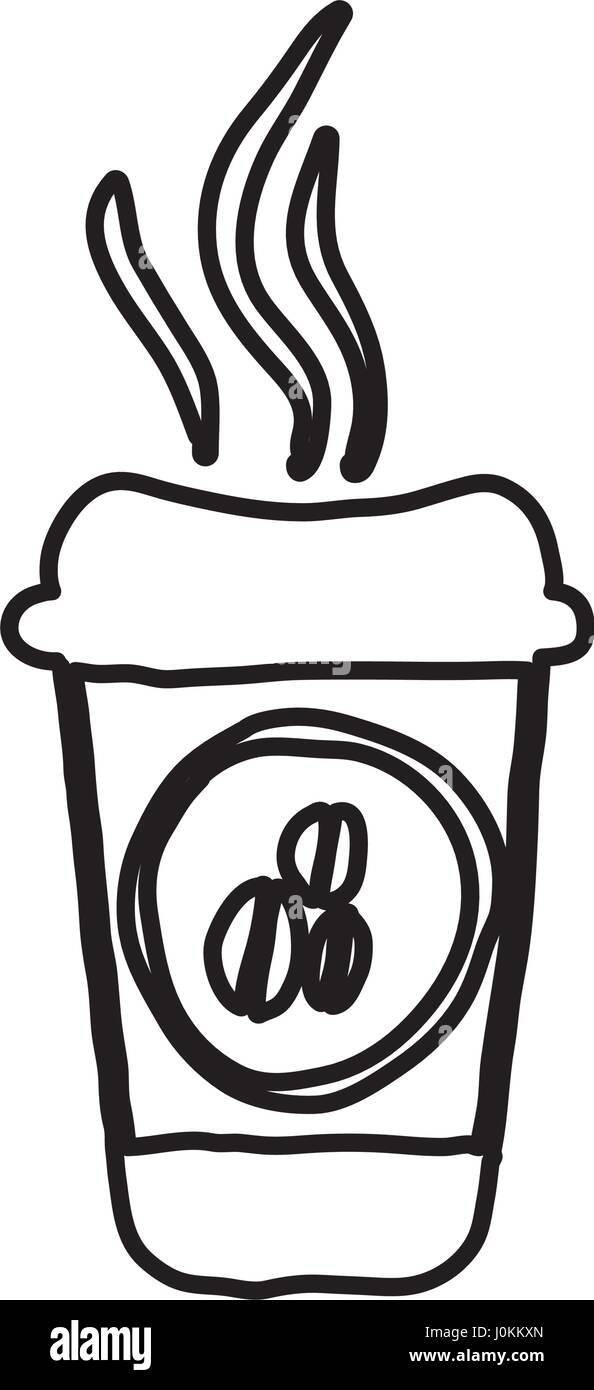 monochrome contour hand drawn with disposable cup of coffee Stock ...