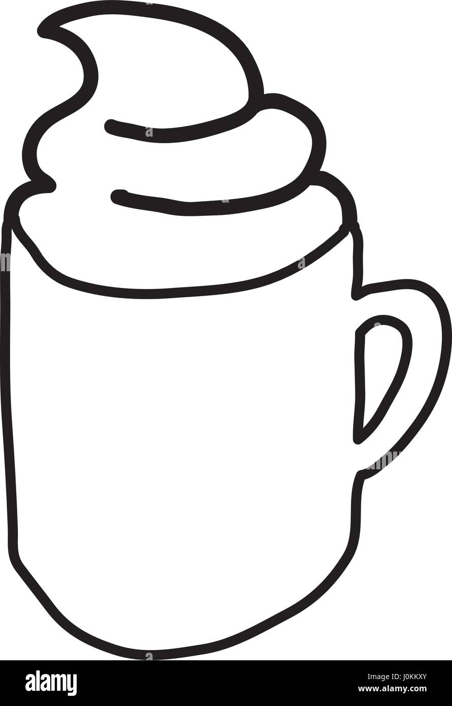 monochrome contour hand drawn with coffee cup with cream Stock Vector ...