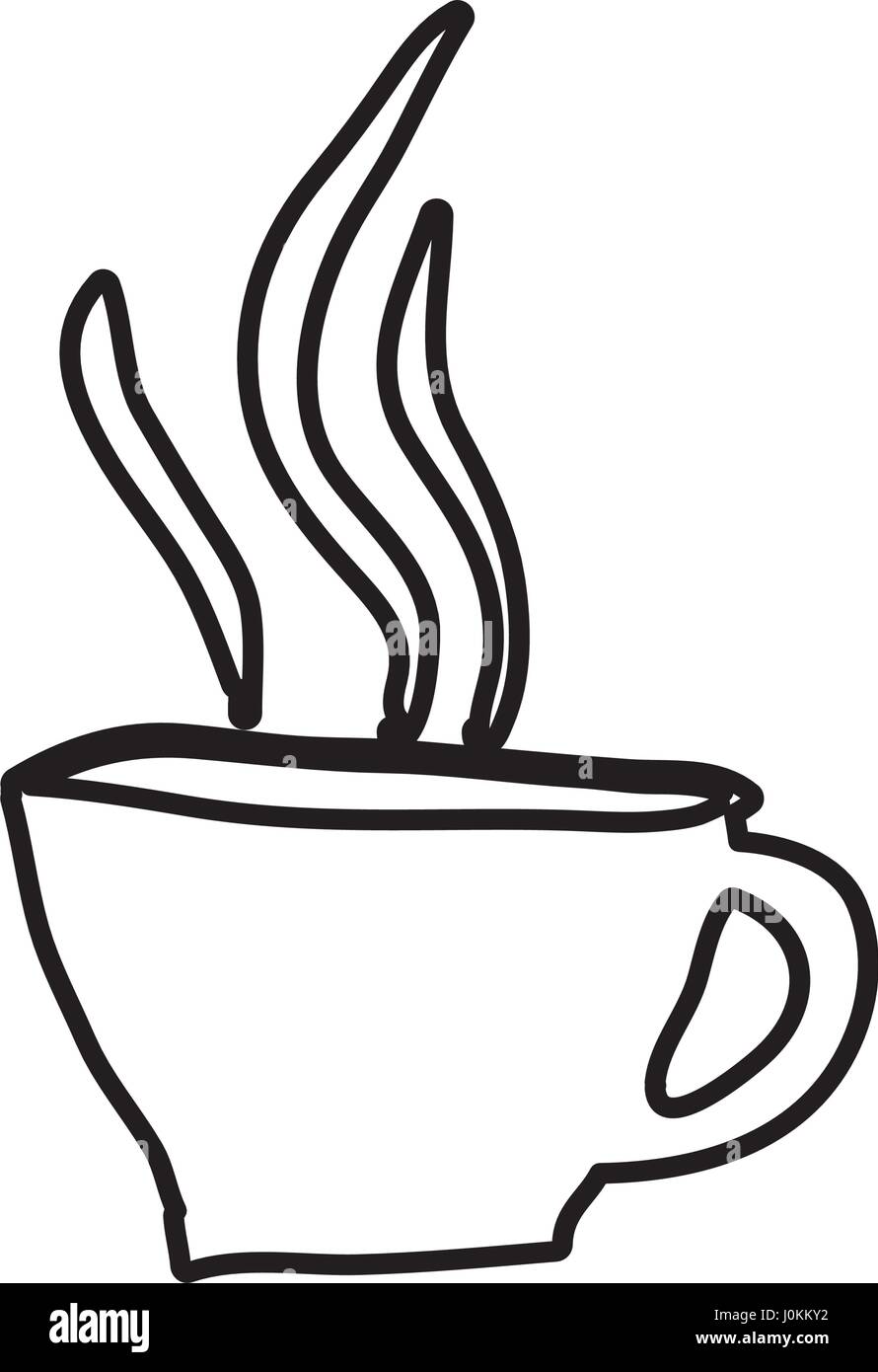 monochrome contour hand drawn of hot coffee cup Stock Vector Image ...