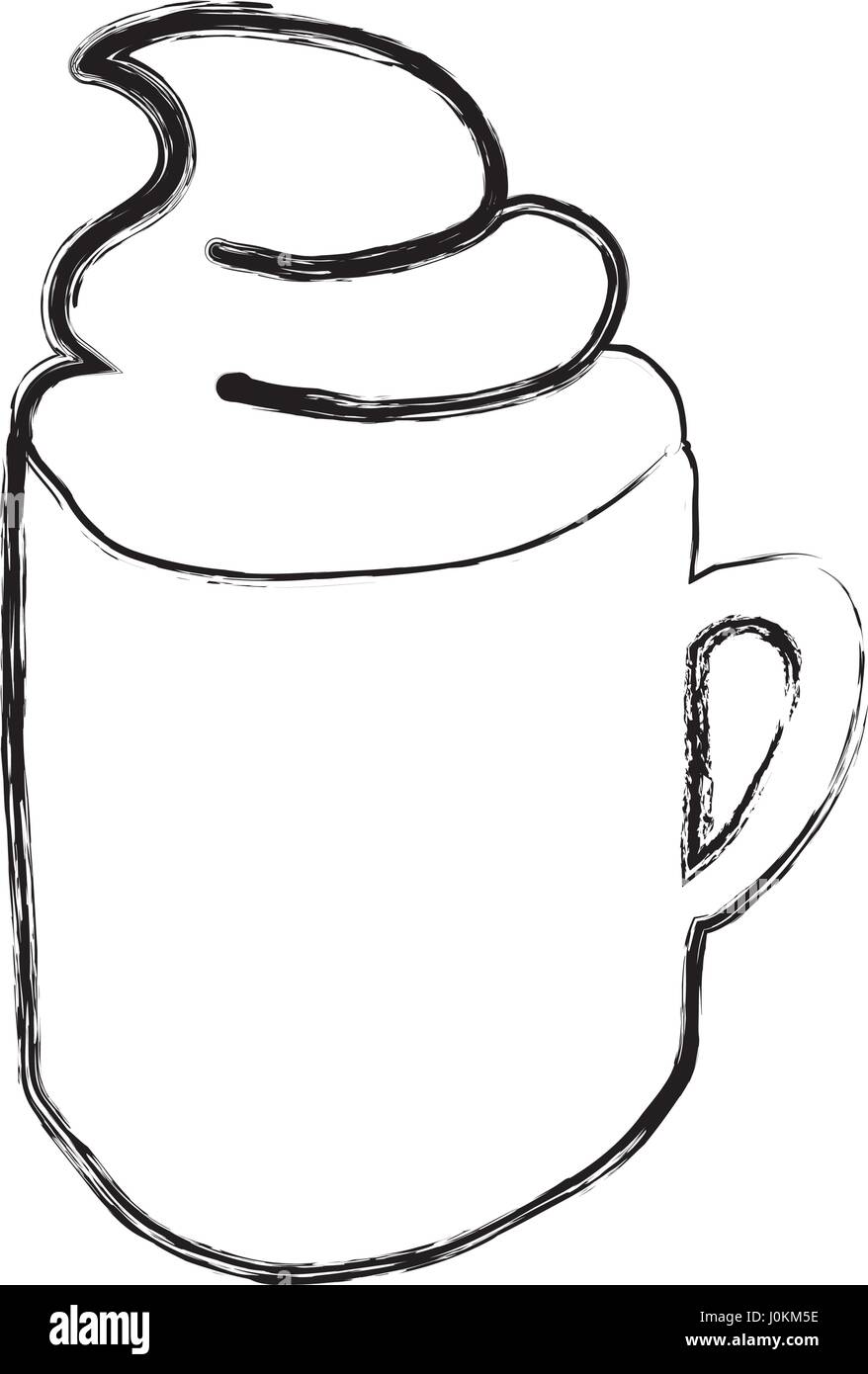 monochrome sketch hand drawn with coffee cup with cream Stock Vector ...