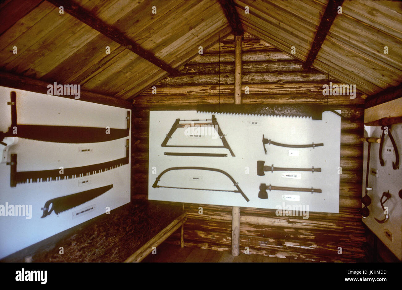 Lumbering tools display, Newfoundland, Canada Stock Photo