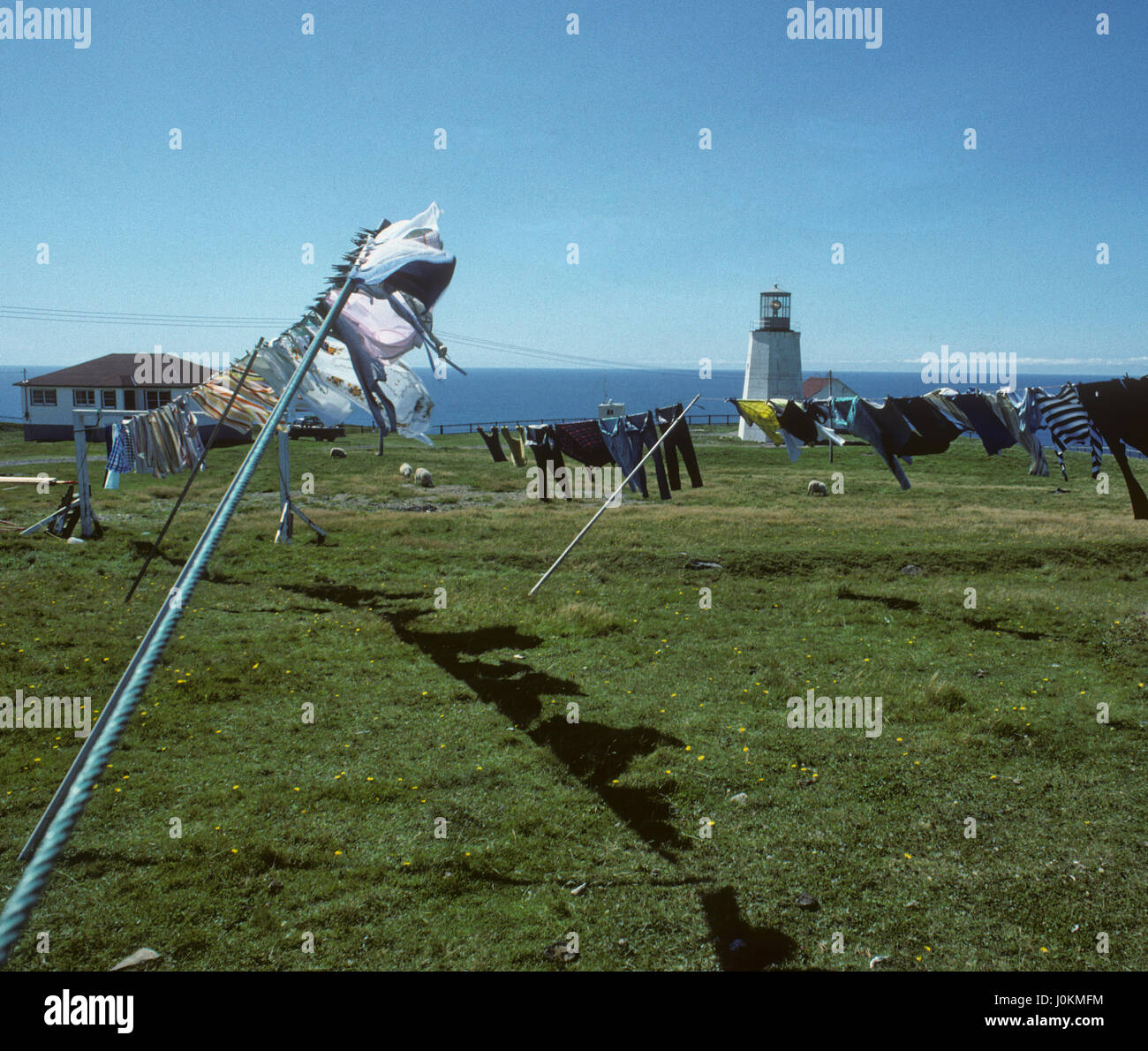 Outdoor clotheslines, Cape St. Mary, Newfoundland, Canada Stock Photo