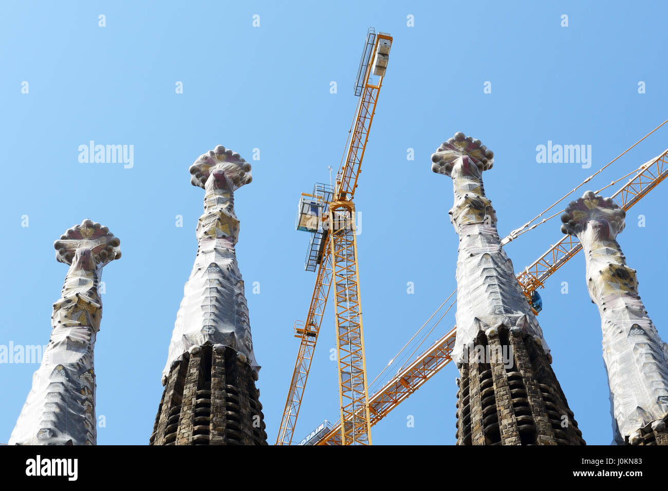 BARCELONA, SPAIN - MAY 27, 2015: View on construction of the Basilica of the Holy Family (Sagrada Familia) on May 27, 2015 in Barcelona, Spain. Up to  Stock Photo