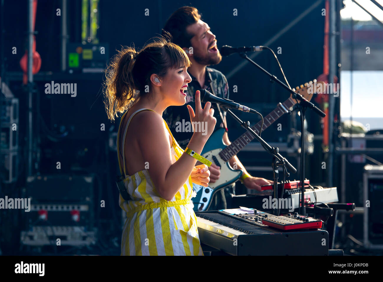 MADRID - SEP 10: Oh Wonder (alt-pop band) perform in concert at Dcode Music Festival on September 10, 2016 in Madrid, Spain. Stock Photo