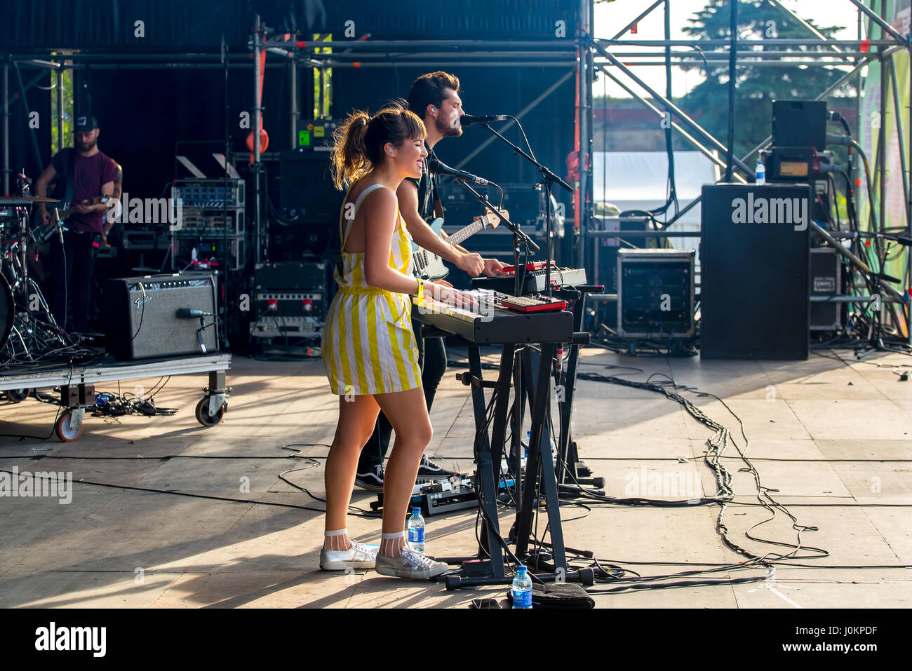 MADRID - SEP 10: Oh Wonder (alt-pop band) perform in concert at Dcode Music Festival on September 10, 2016 in Madrid, Spain. Stock Photo