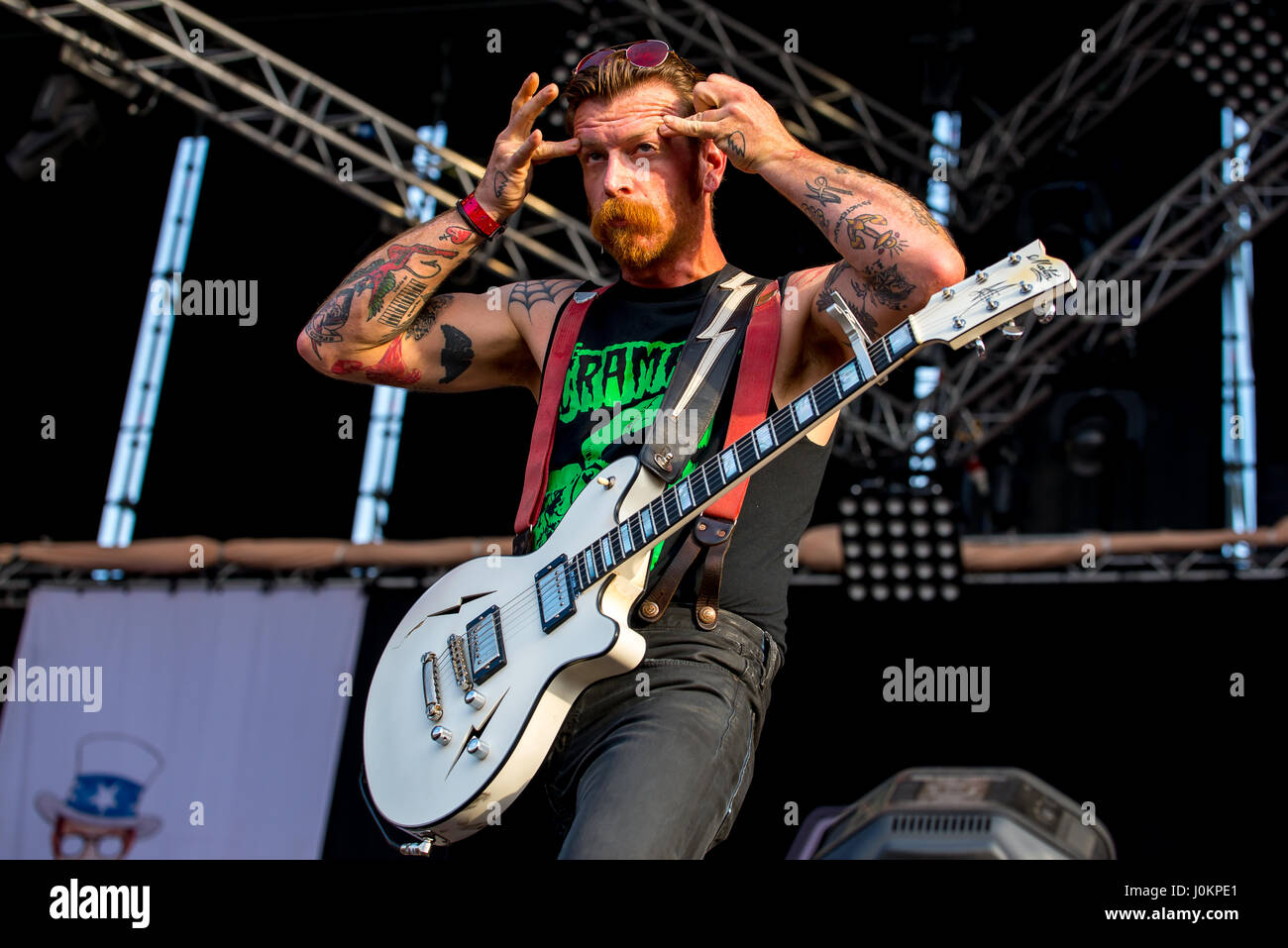 MADRID - SEP 10: Eagles of Death Metal (American rock band  founded by Jesse Hughes and Josh Homme) perform in concert at Dcode Music Festival on Sept Stock Photo