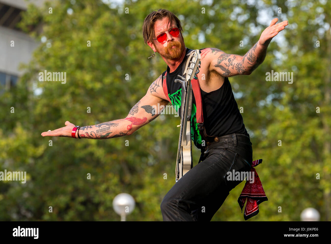 MADRID - SEP 10: Eagles of Death Metal (American rock band  founded by Jesse Hughes and Josh Homme) perform in concert at Dcode Music Festival on Sept Stock Photo