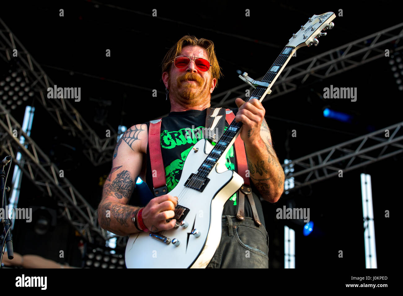 MADRID - SEP 10: Eagles of Death Metal (American rock band  founded by Jesse Hughes and Josh Homme) perform in concert at Dcode Music Festival on Sept Stock Photo
