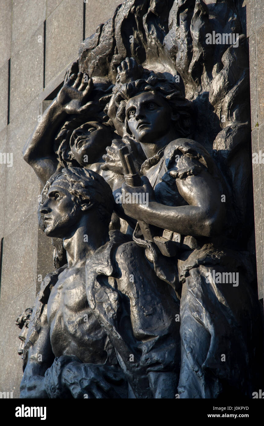 The Warsaw Ghetto Heroes Monument in Warsaw, Poland in Warsaw, Poland. 4 April 2017. In April 1943 Jewish resistance fighters fought against Nazi Germ Stock Photo