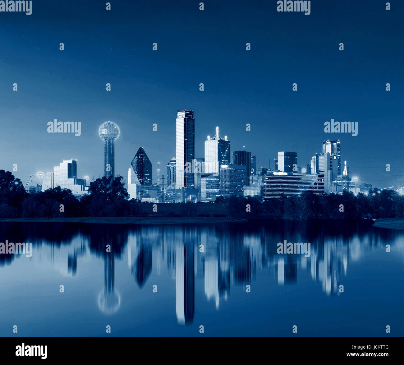 Dallas Skyline Reflection at Dawn, Downtown Dallas, Texas, USA Stock Photo