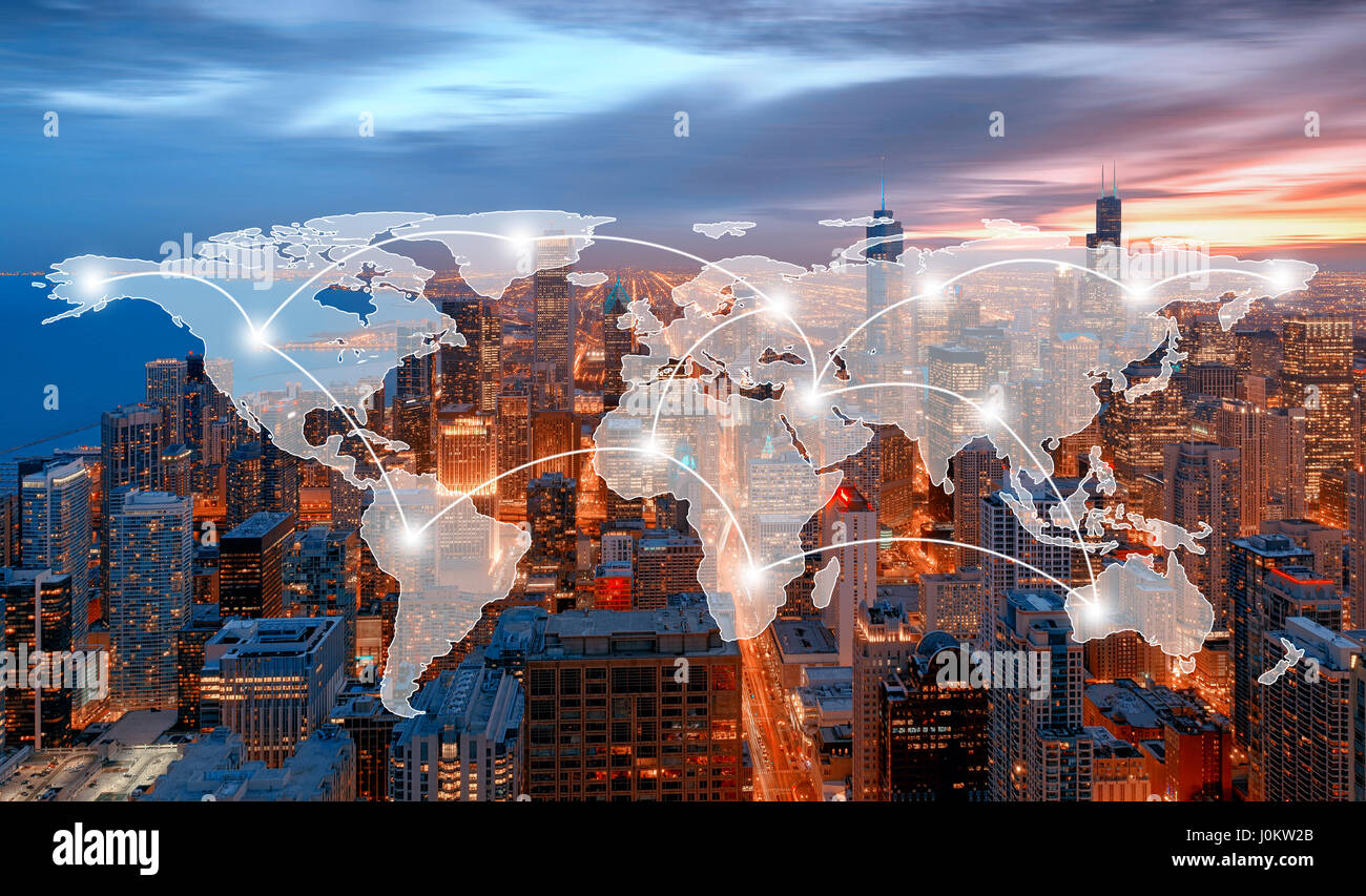 Global Network and Connection Technology Concept of Chicago City ...