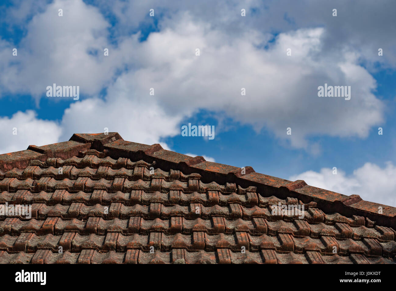 A terracotta tiled roof on a California Bungalow house in Sydney, Australia Stock Photo