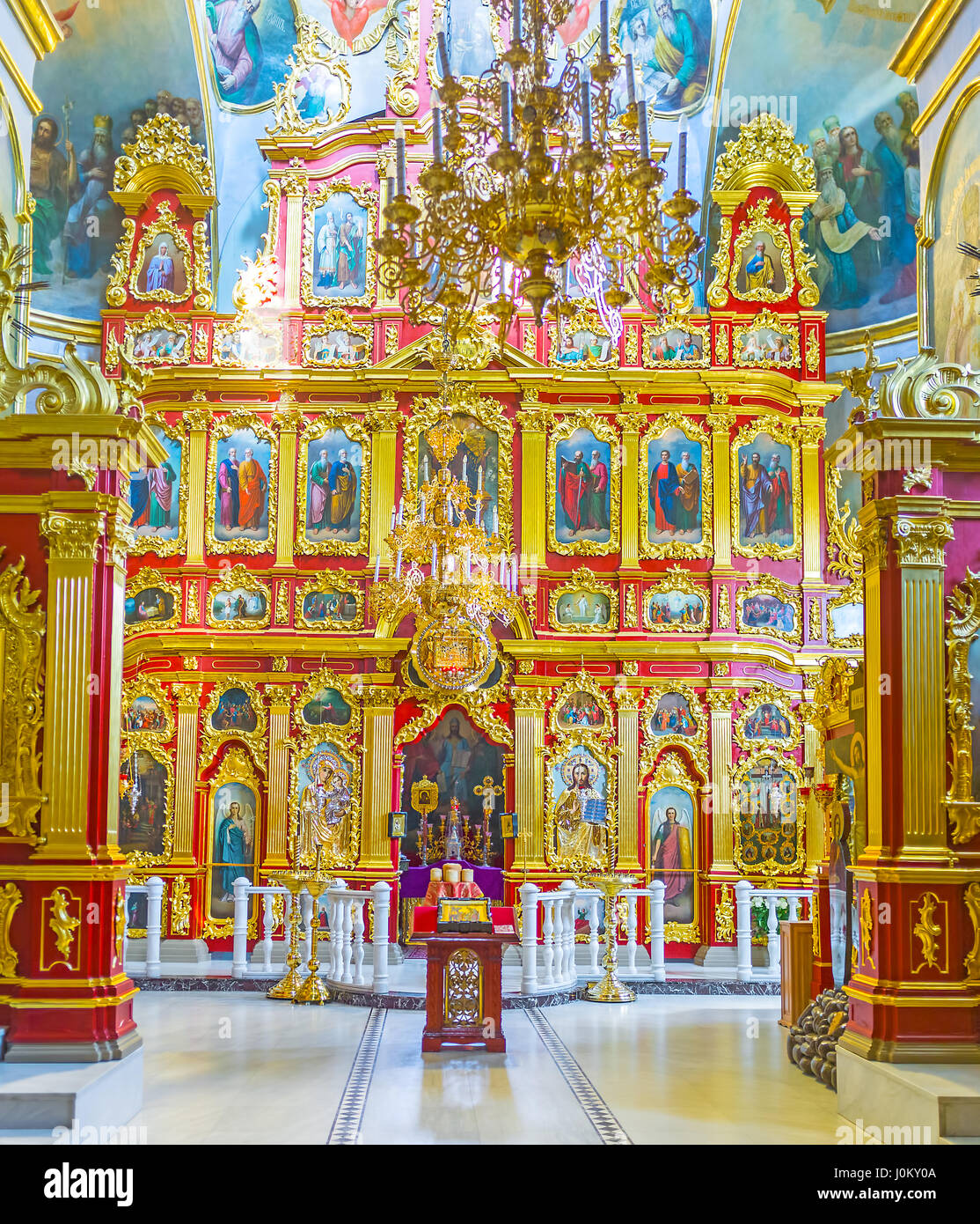 KYIV, UKRAINE - MAY 1, 2016: Beautiful golden iconostasis in Vvedensky ...