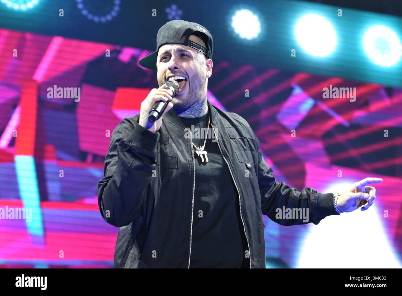 Napoli Italy. 13th Apr 2017. Nicky Jam performing live during The Fenix Tour 2017 at PalaPartenope of Napoli. Credit Paola Visone Pacific Press Alamy Live News Stock Photo Alamy