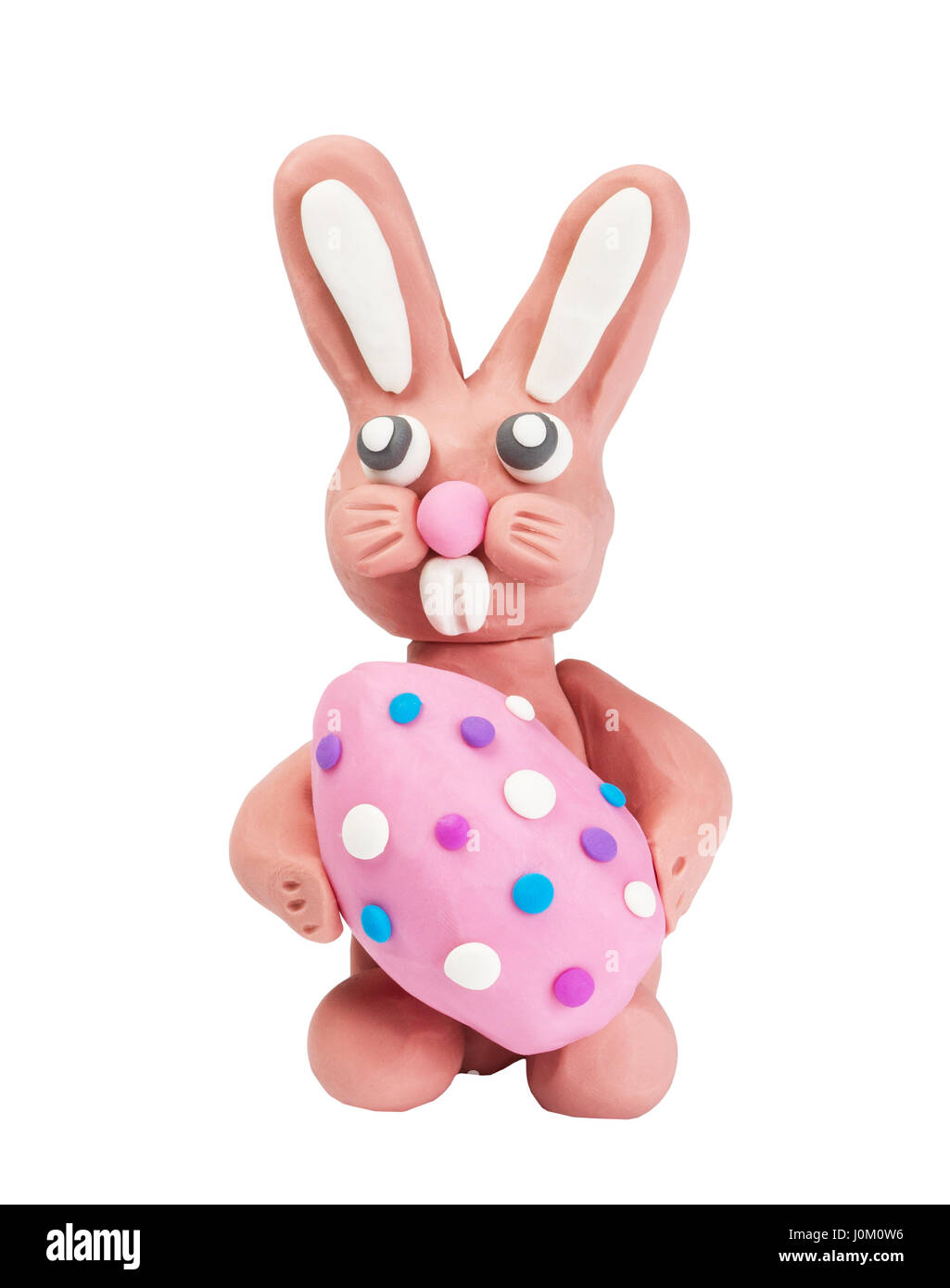 Plasticine rabbit with easter egg isolated on white Stock Photo