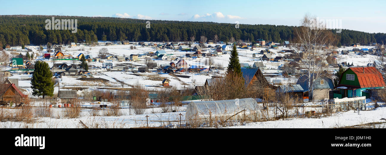 Panoramic view of the Siberian village of Staraya Balahonka, Kemerovo region Stock Photo