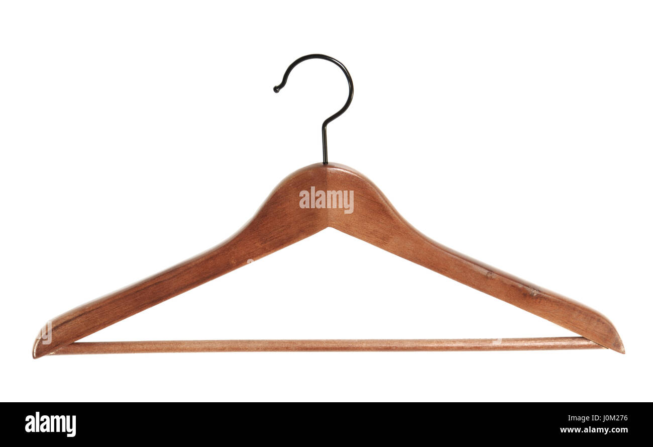 Wooden hanger isolated on white Stock Photo