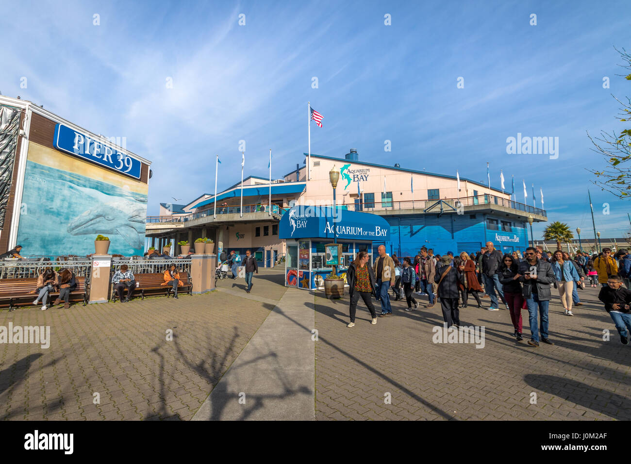Pier 39 and Aquarium of the Bay in Fishermans Wharf - San Francisco, California, USA Stock Photo