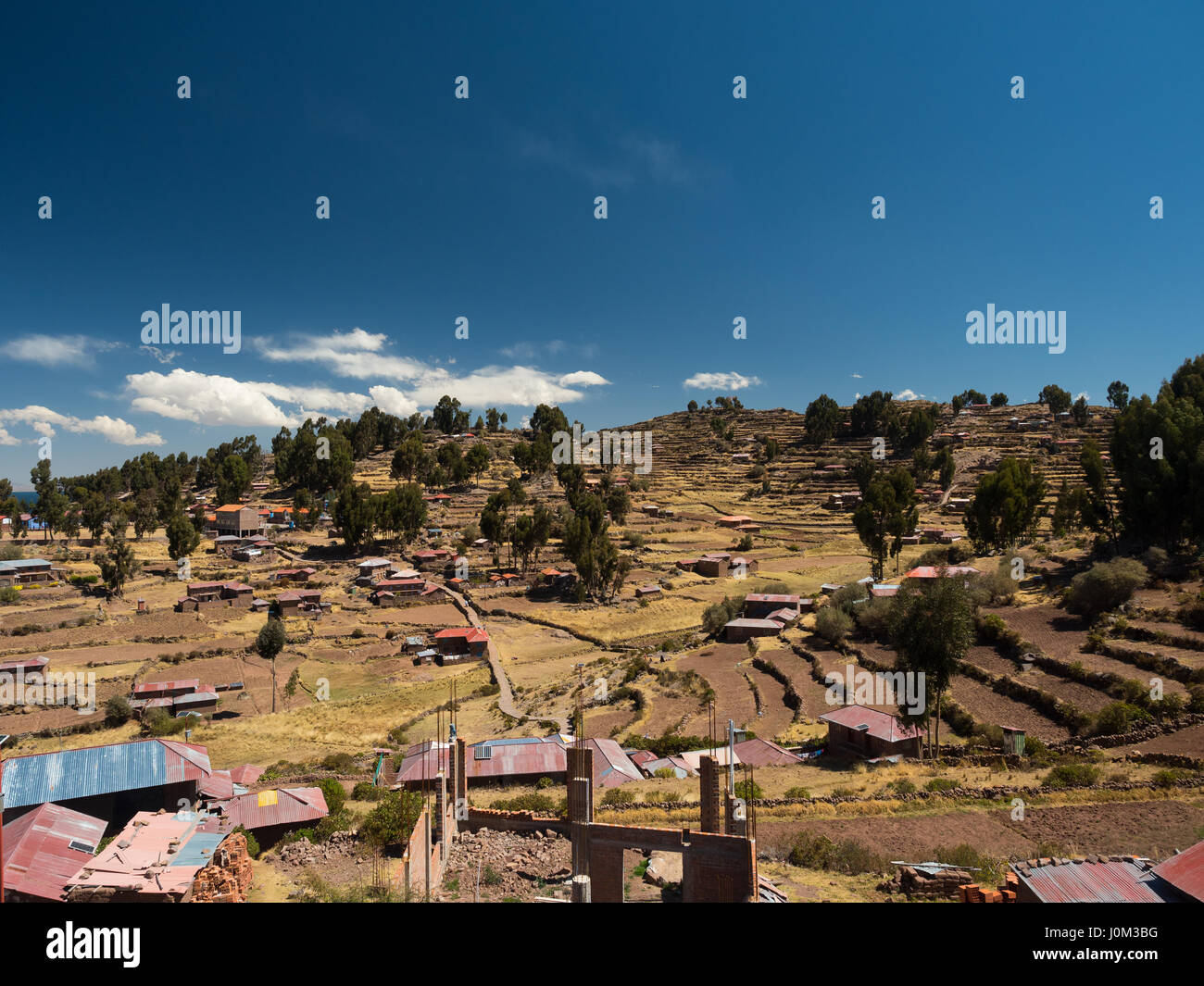 Landscape of the farming terraces on Taquile Island, in Lake Titicaca, Peru. Stock Photo