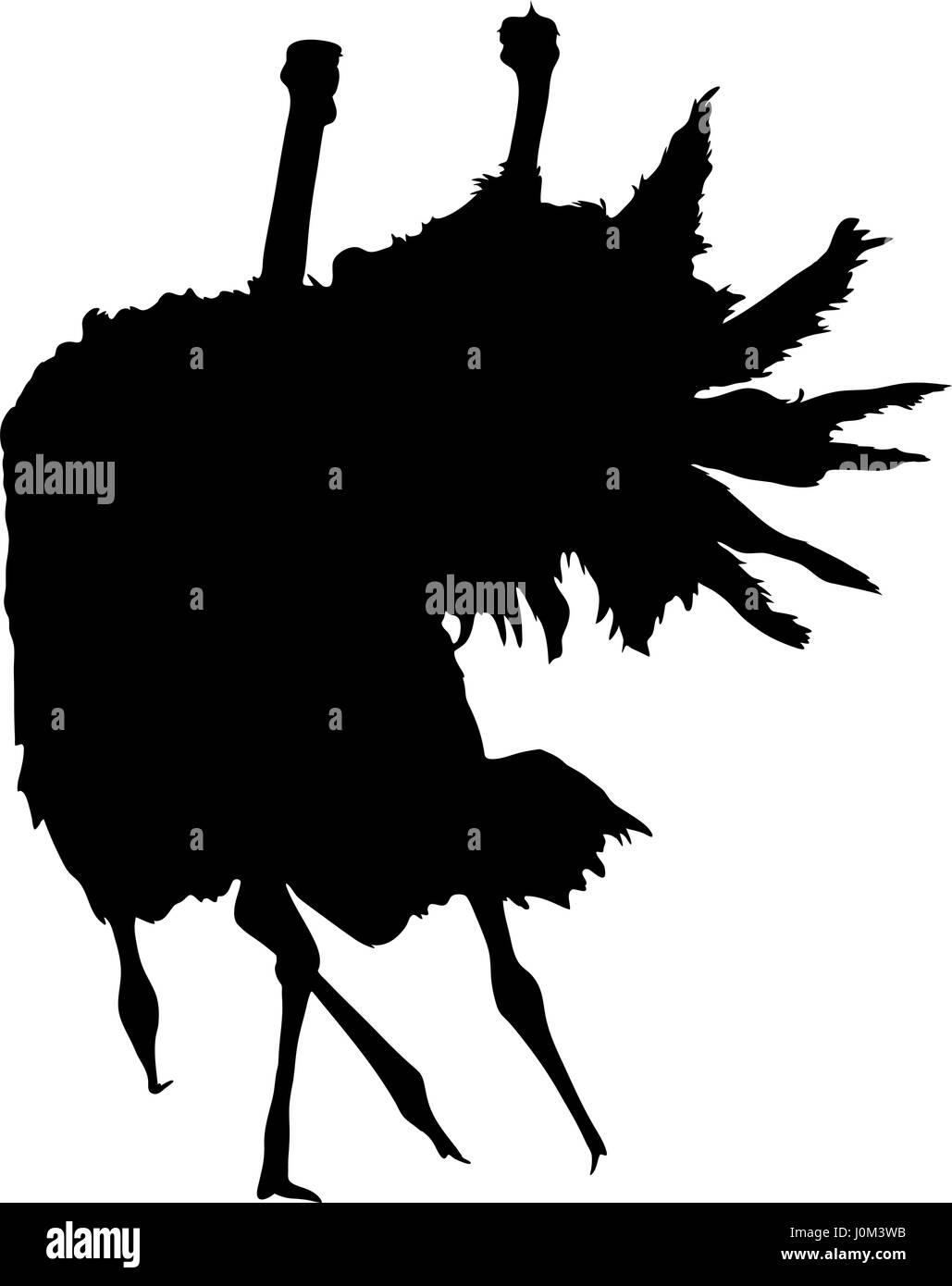 Silhouette of two fighting ostriches Stock Vector