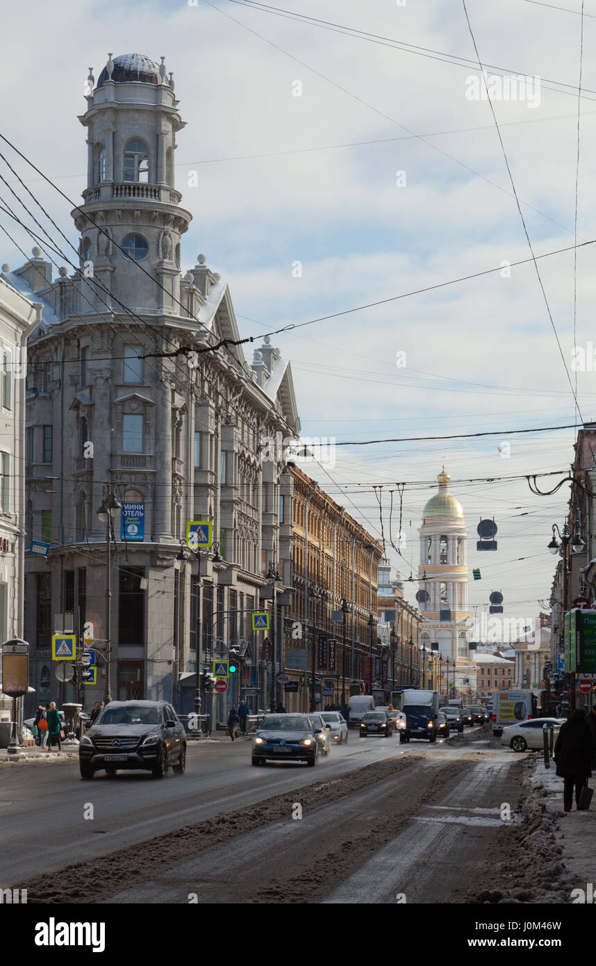 View of the 'Five corners' from Zagorodny Prospekt, St. Petersburg, Russia. Stock Photo